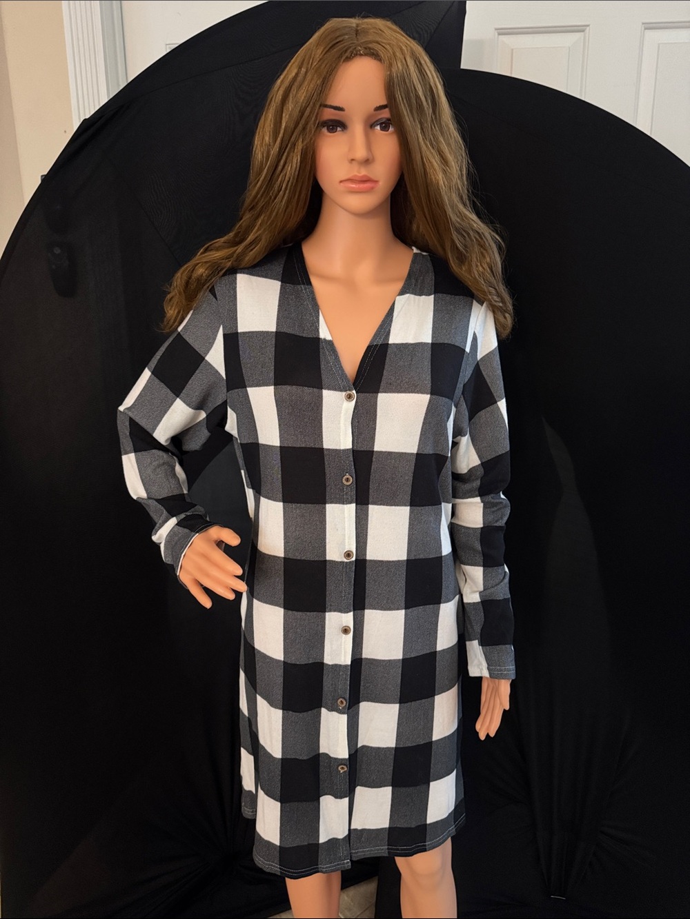 Source Unknown Black and White Plaid Button-Front Cardigan